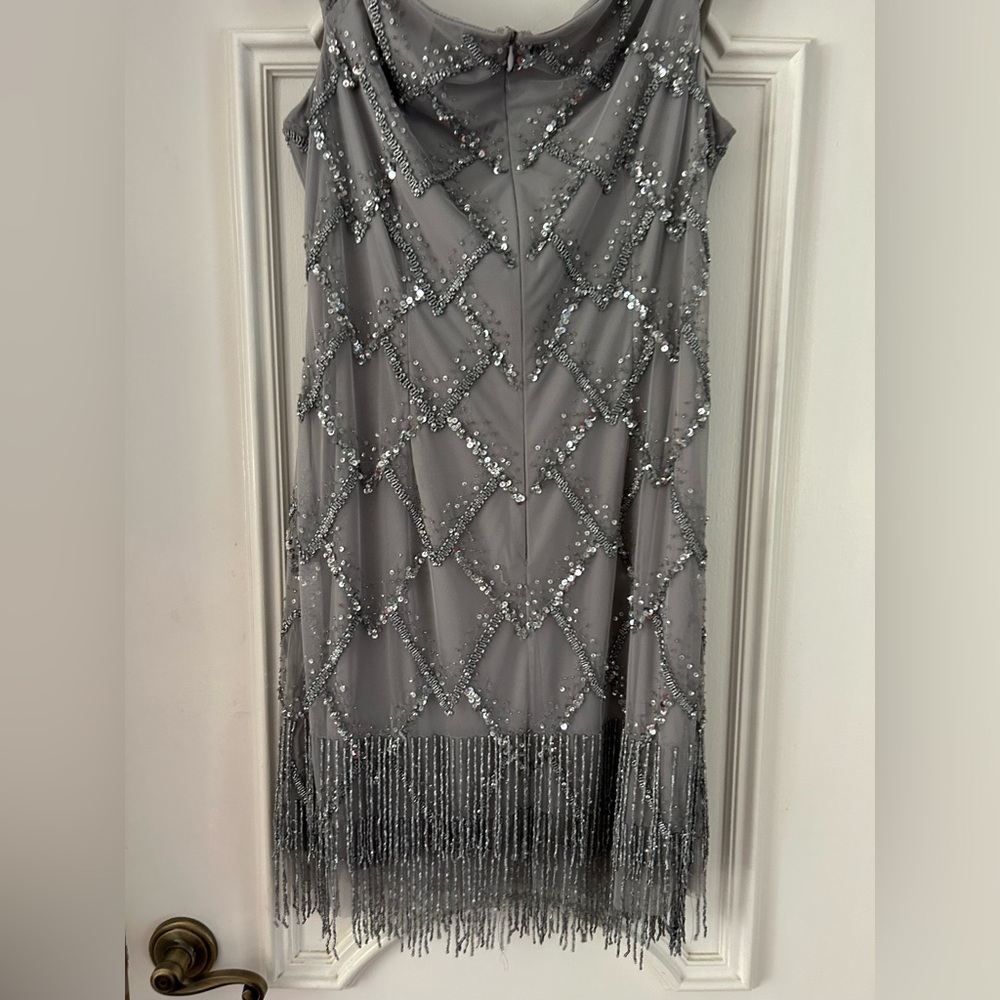 Adrianna Papell Silver Sequin Mini Dress